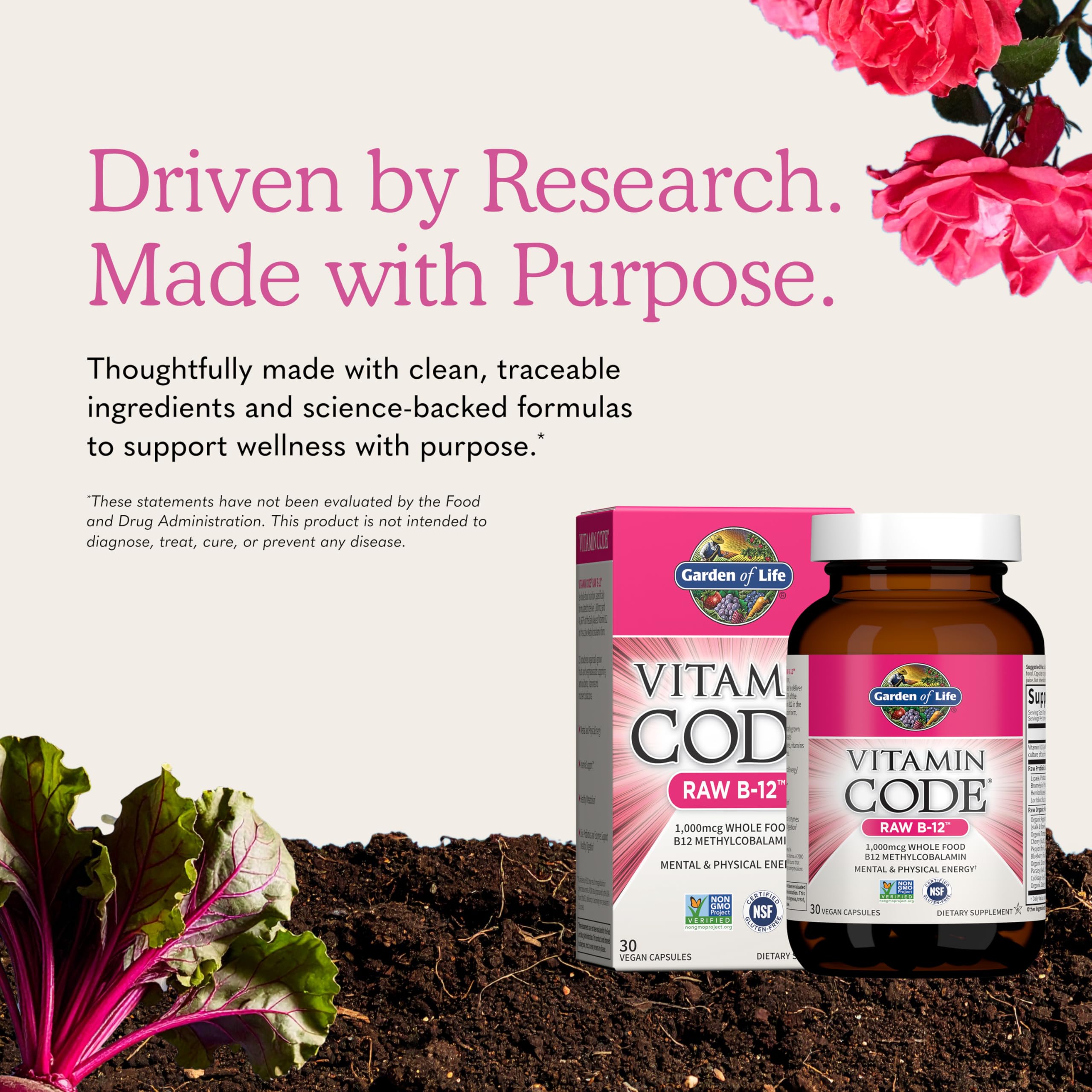 Garden of Life frasco cercano mostrando probióticos y enzimas listados