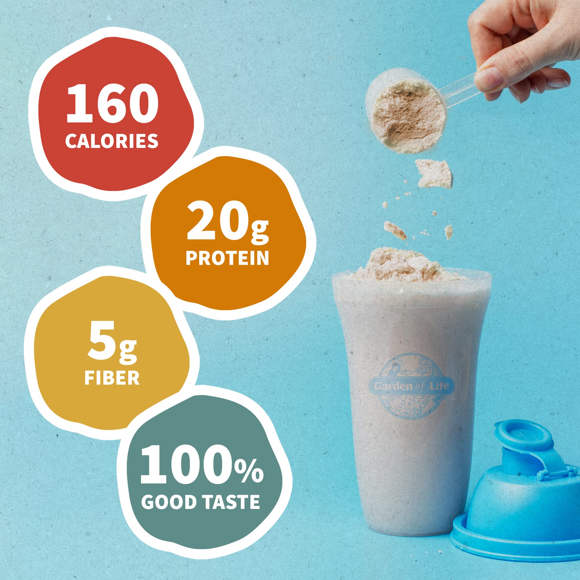 Garden of Life vaso preparado con batido cremoso, aporte de 20 g proteína por porción