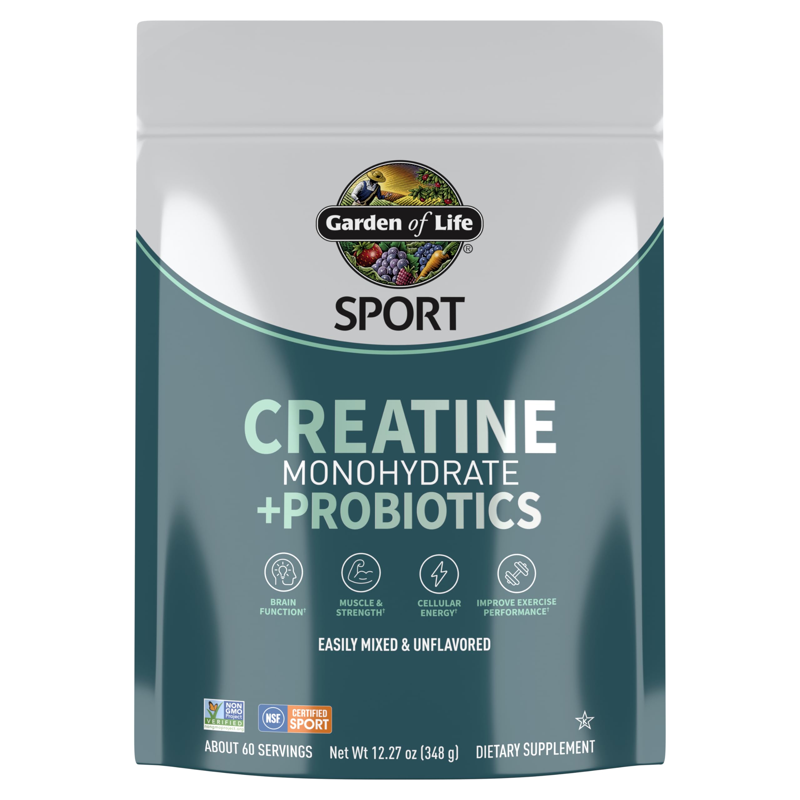 Garden of Life envase frontal del producto mostrando la marca y beneficios