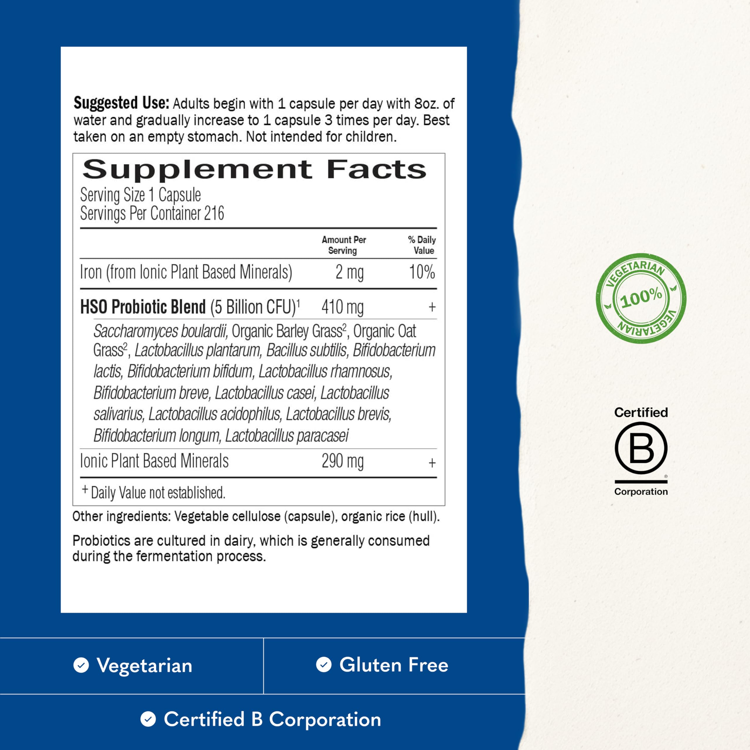 Garden of Life detalle de etiqueta con cepas y beneficios para el intestino