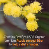Garden of Life primer plano de ingredientes orgánicos en polvo y beneficios prebióticos
