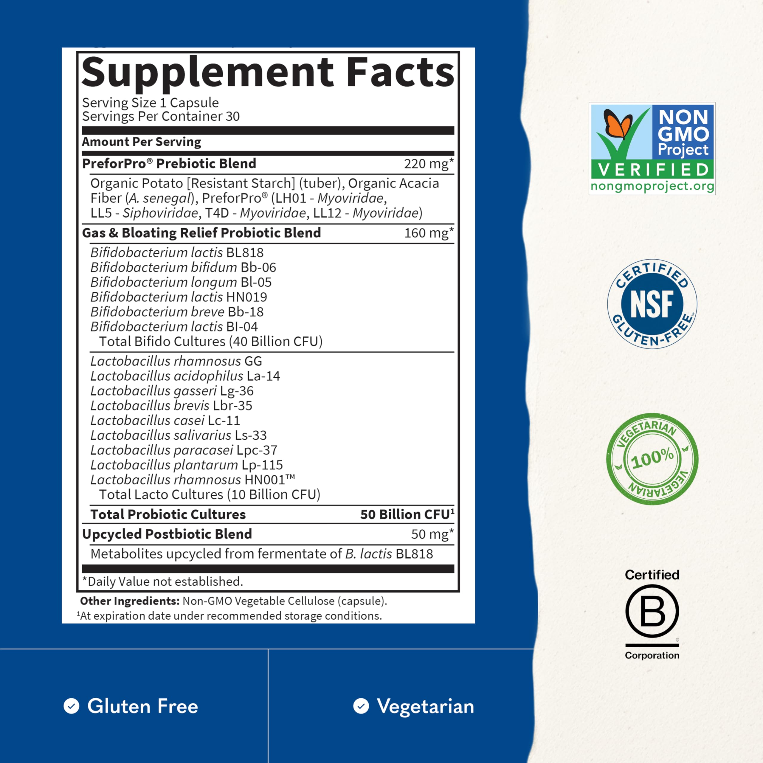 Garden of Life etiqueta con lista de ingredientes y respaldo clínico visible