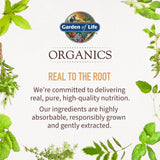 Garden of Life empaque lateral con sellos USDA Organic y Non-GMO Project Verified visibles