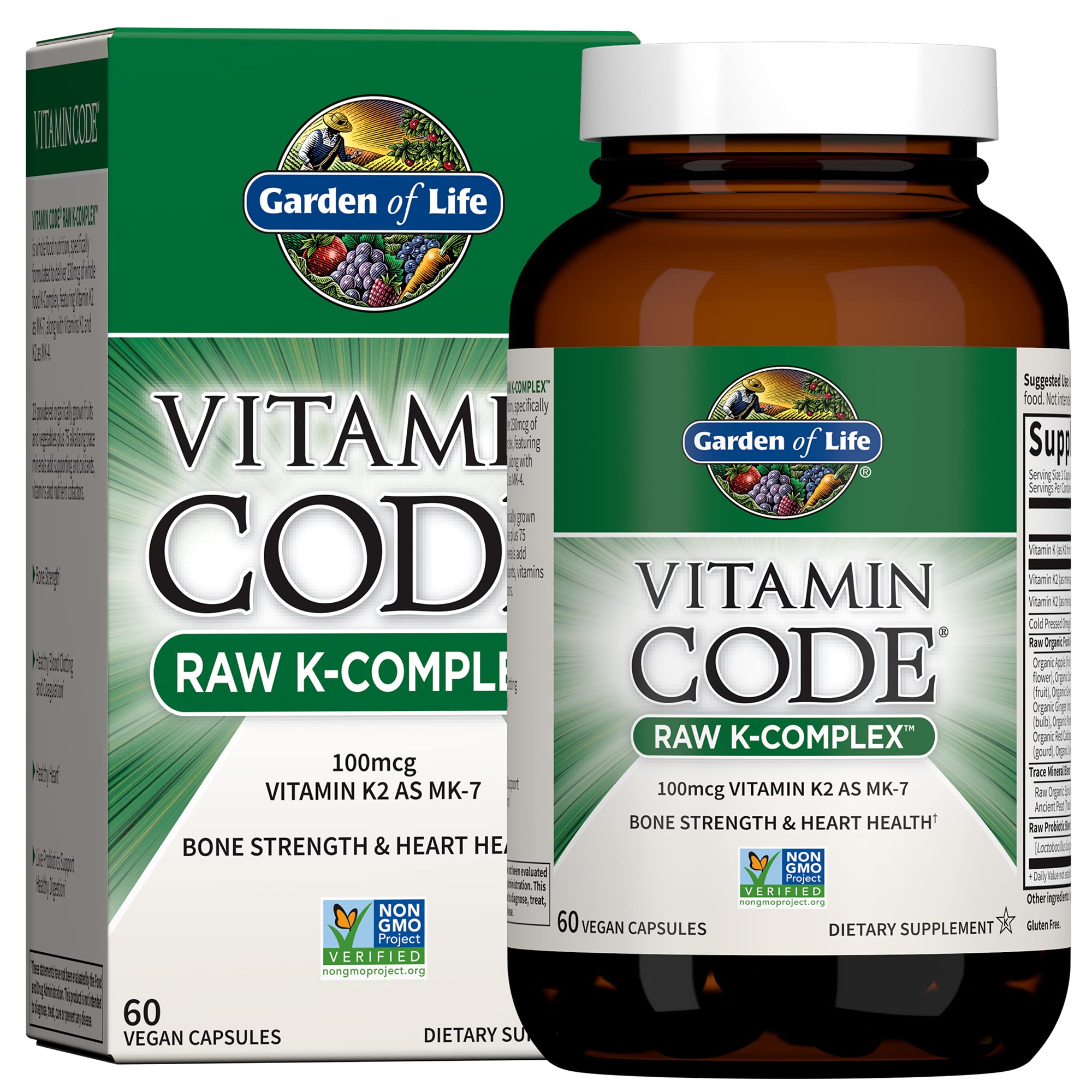 Garden of Life envase frontal de K Complex mostrando la marca y beneficios claros