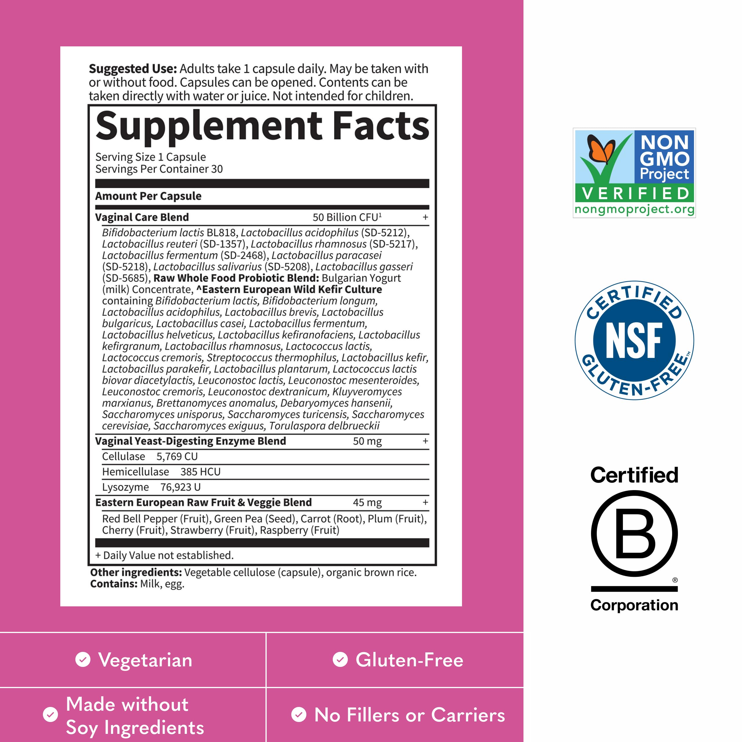Garden of Life etiqueta con lista de ingredientes trazables y sin aditivos