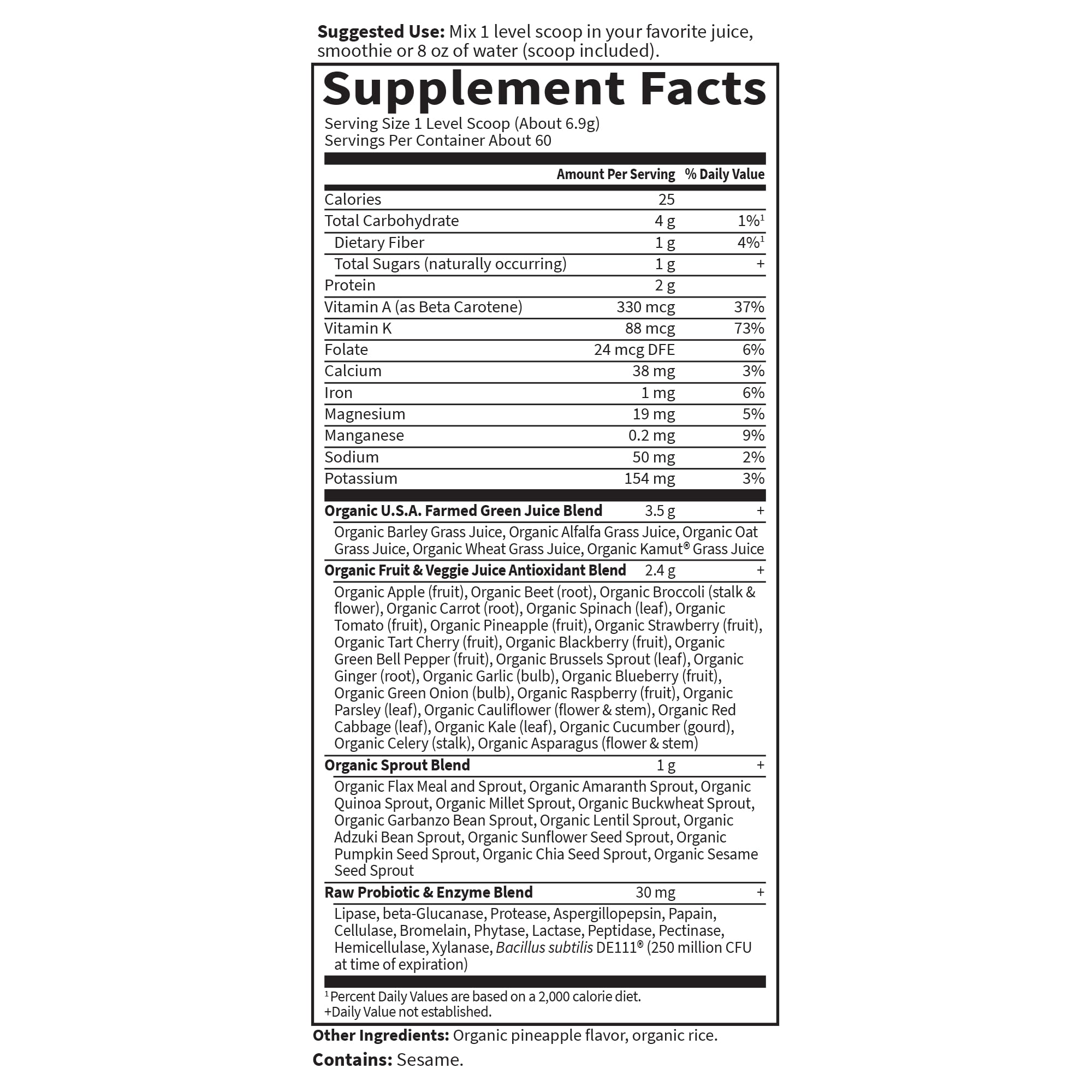 Garden of Life etiqueta nutricional detallada para revisar información