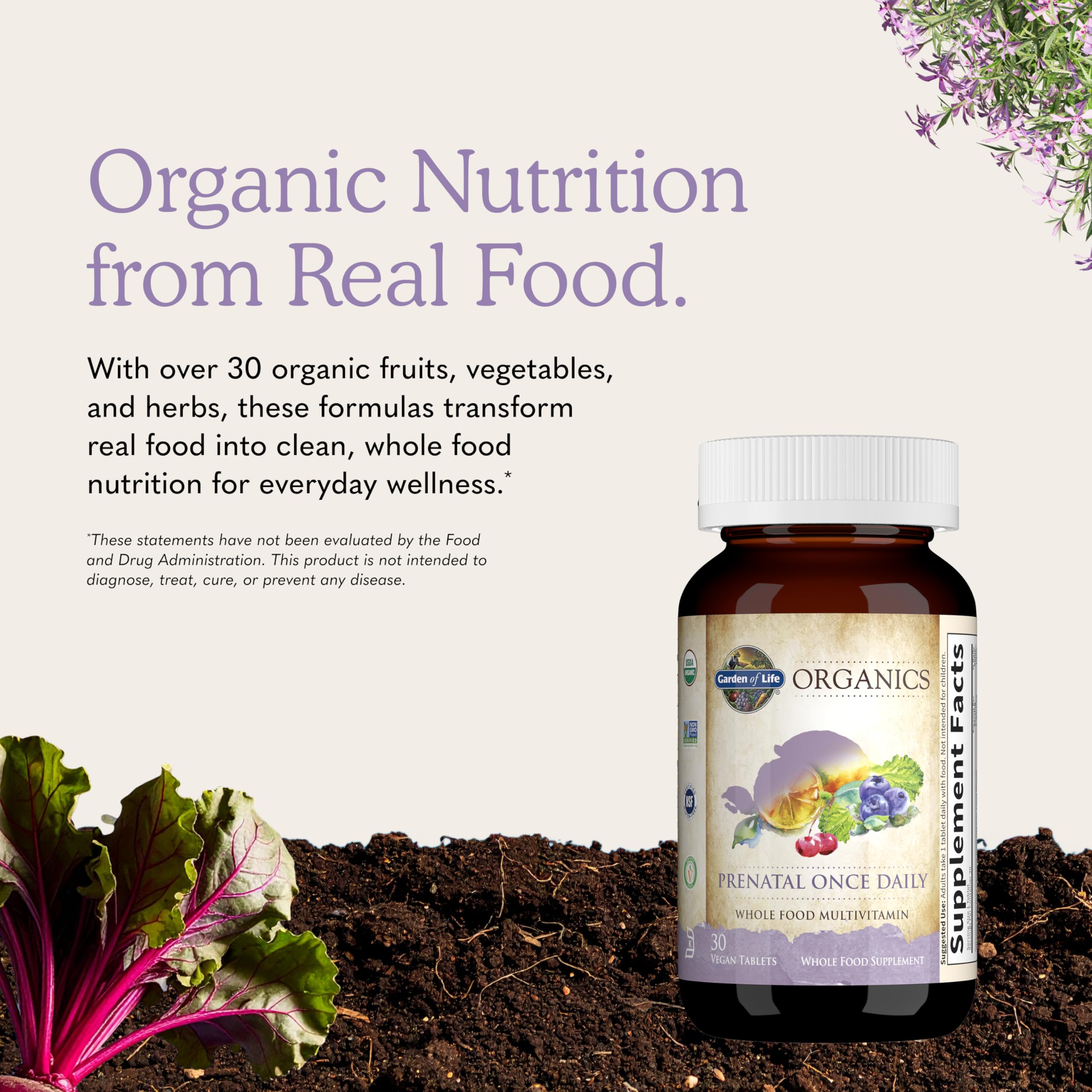 Garden of Life etiqueta nutricional enfocada, información clara de vitaminas