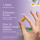 Garden of Life etiqueta nutricional visible indicando vitaminas y hierro