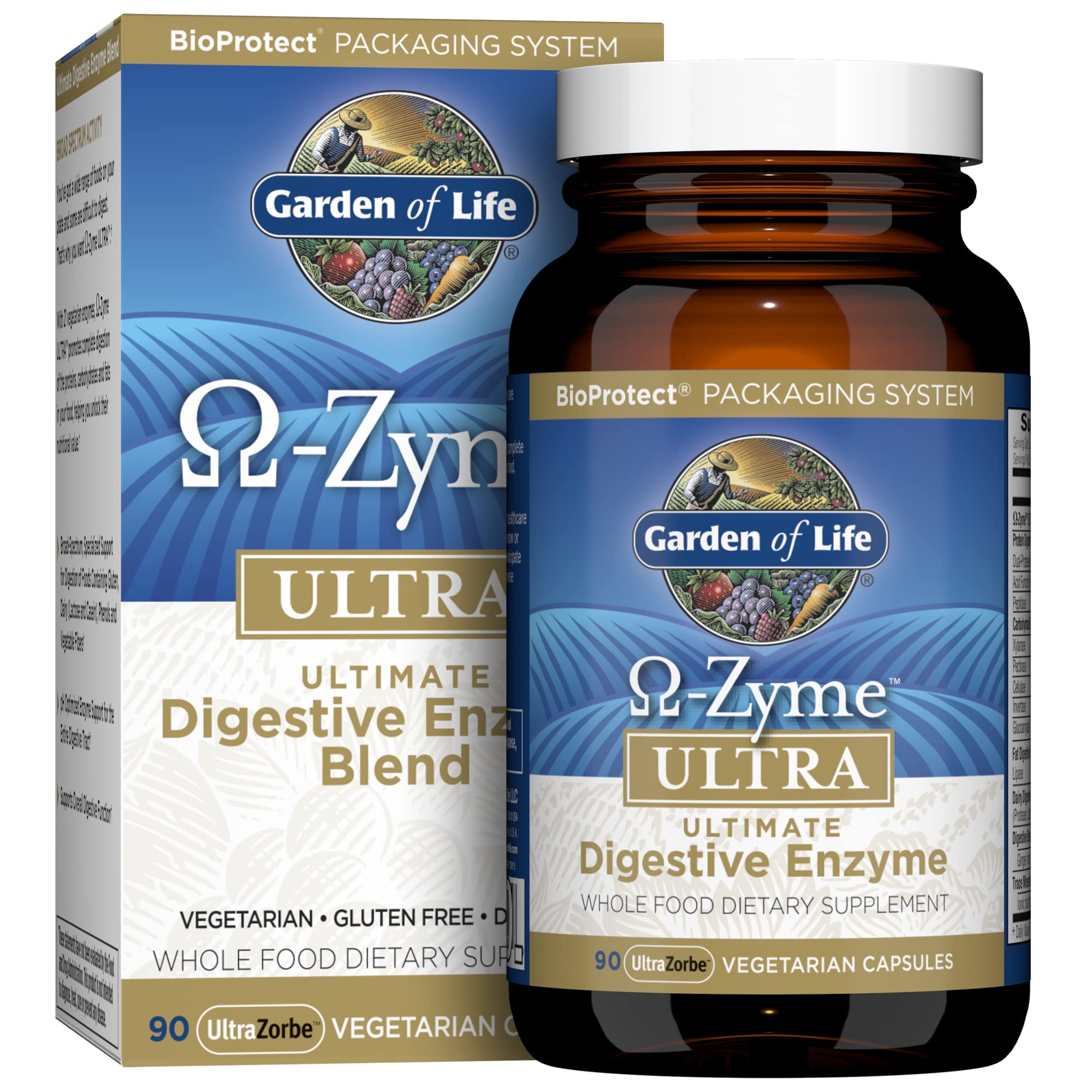 Garden of Life frasco visible con 90 cápsulas, presenta ventaja de dosificación