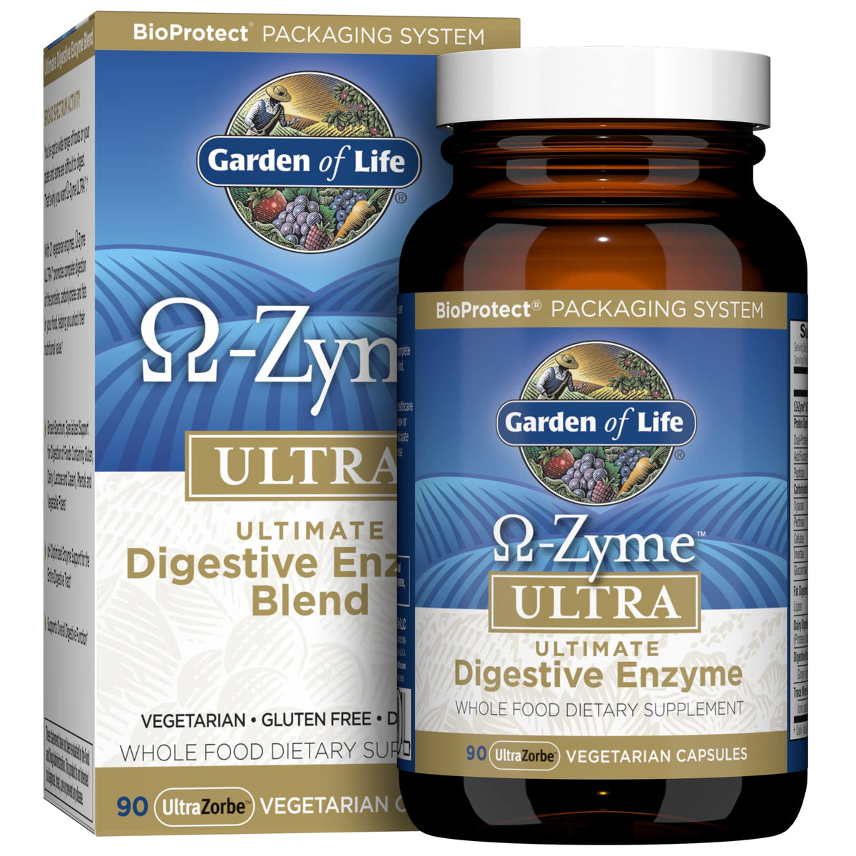 Garden of Life frasco visible con 90 cápsulas, presenta ventaja de dosificación