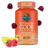 Garden of Life frasco delantero mostrando 45 gomitas y beneficios