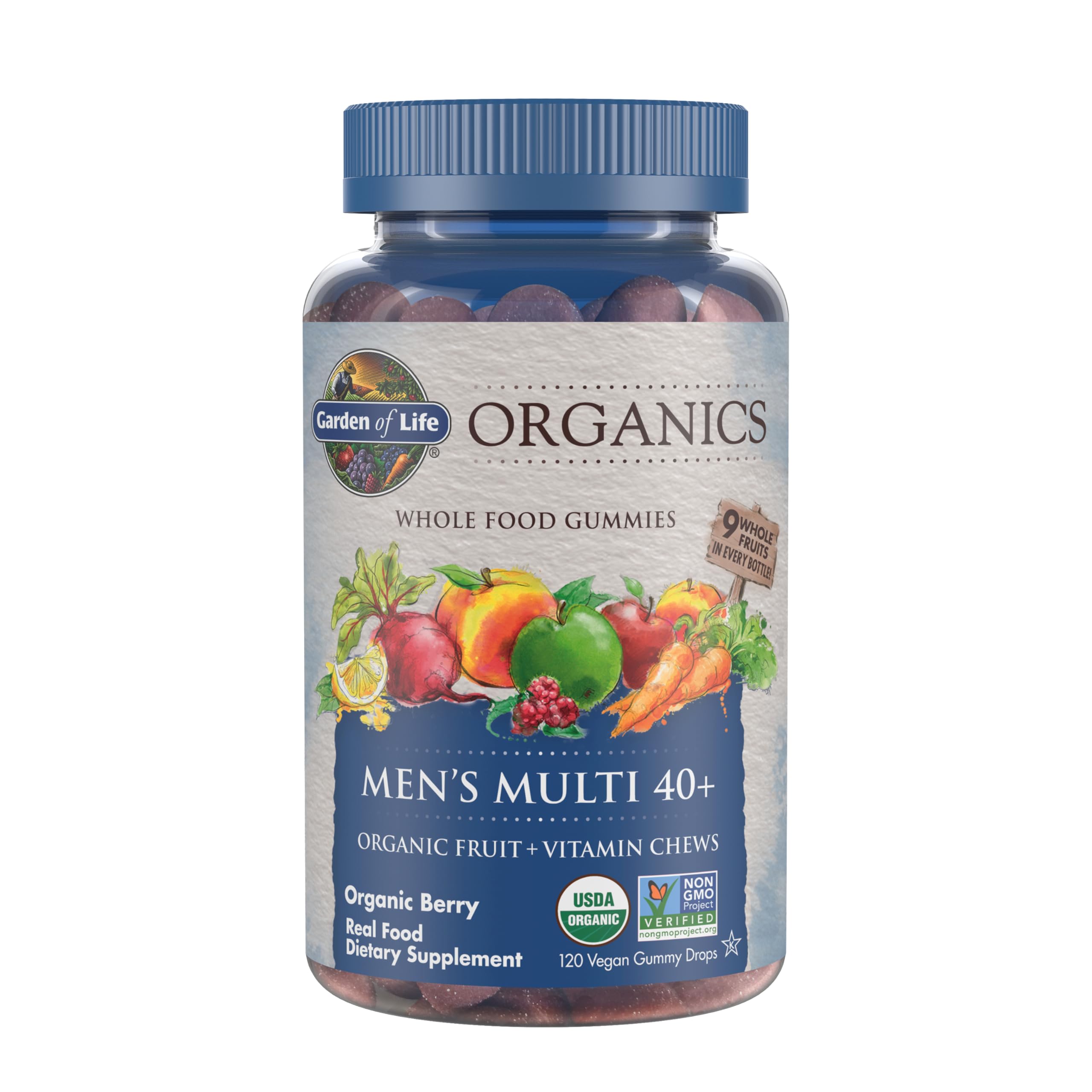 Garden of Life frasco frente mostrando 120 gomitas y etiqueta clara para compra confiable