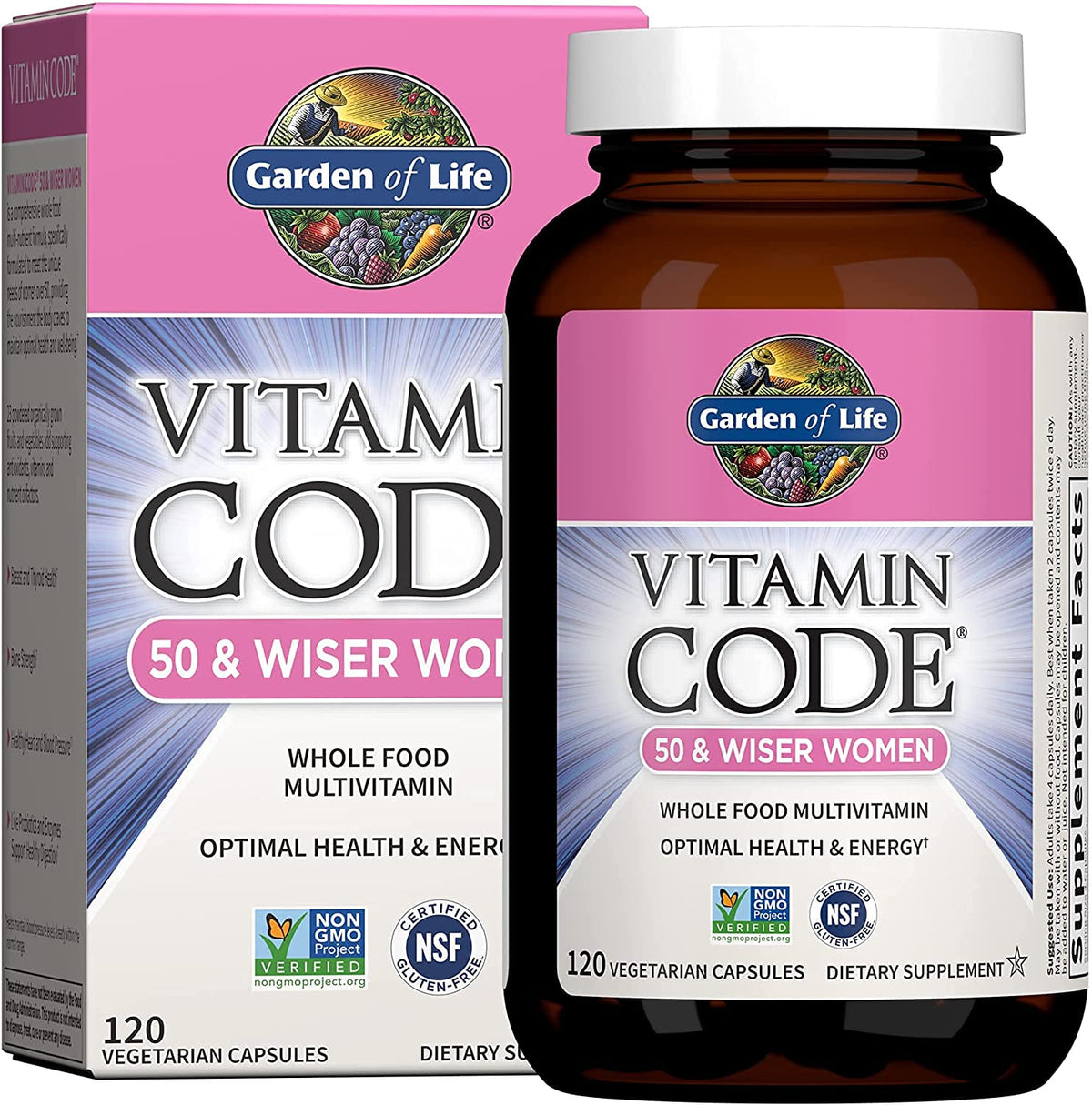 Garden of Life frasco frontal mostrando la etiqueta y beneficios