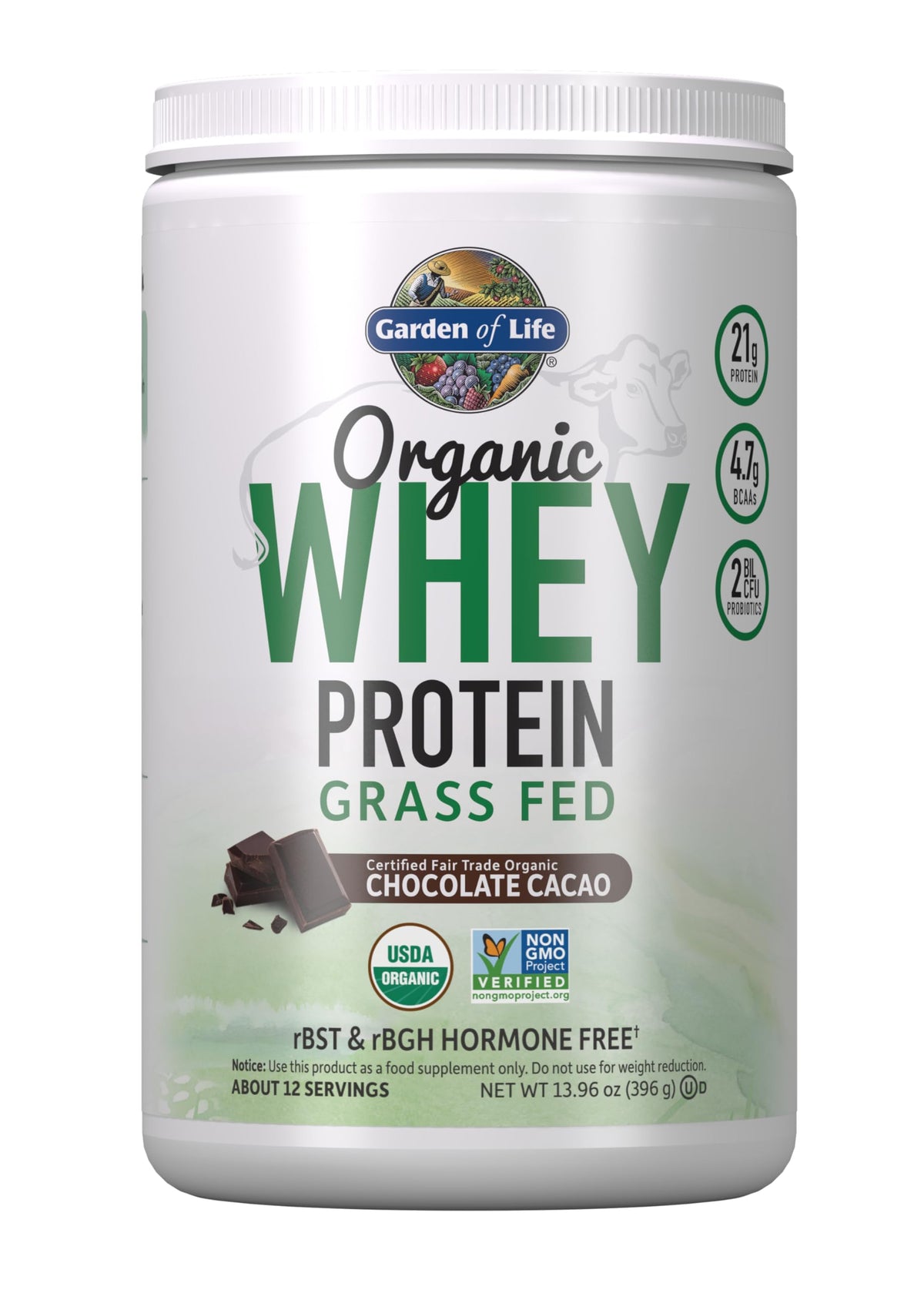 Garden of Life envase frontal chocolate mostrando marca y beneficios