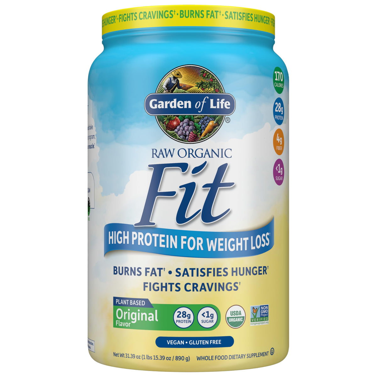 Garden of Life envase frontal mostrando información clave y beneficios