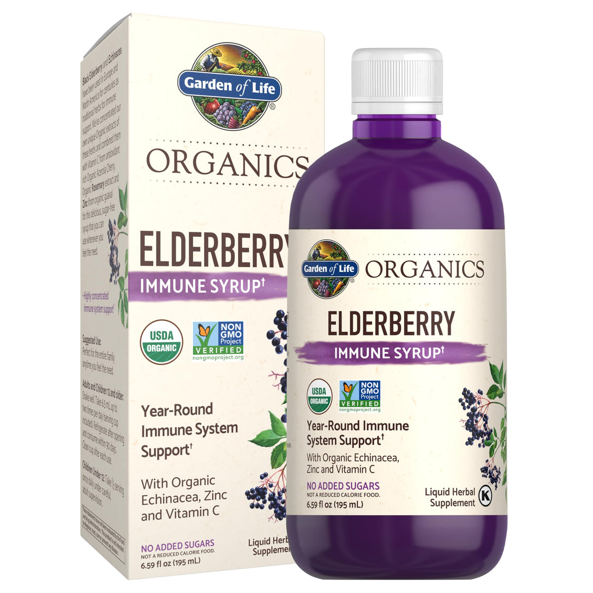 Garden of Life envase frontal mostrando marca y formato 195 ml para fácil identificación