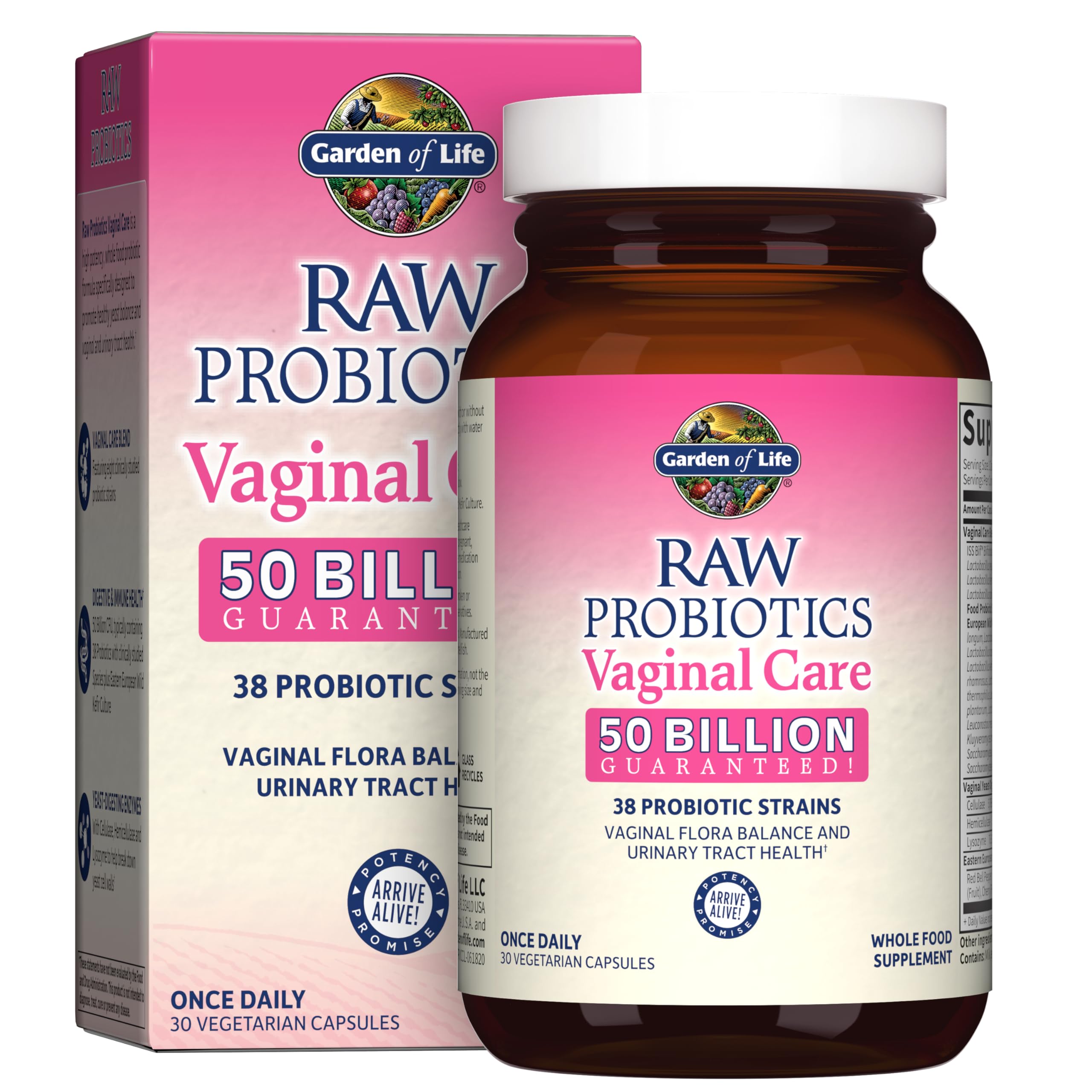 Garden of Life envase frontal Vaginal Care mostrando diseño y beneficios