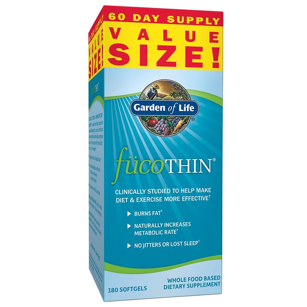 Garden of Life envase FucoTHIN frontal mostrando 180 cápsulas beneficiando el apoyo metabólico