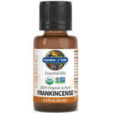 Garden of Life frasco frontal mostrando aceite puro y etiqueta clara