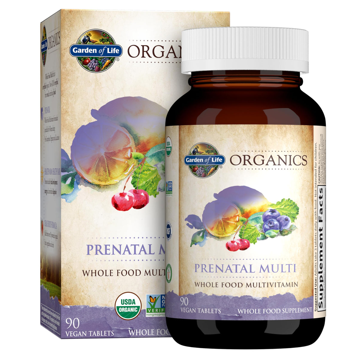 Garden of Life envase delantero mostrando etiqueta orgánica y beneficios