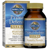 Garden of Life envase frontal de Primal Defense Ultra mostrando 180 cápsulas y beneficios