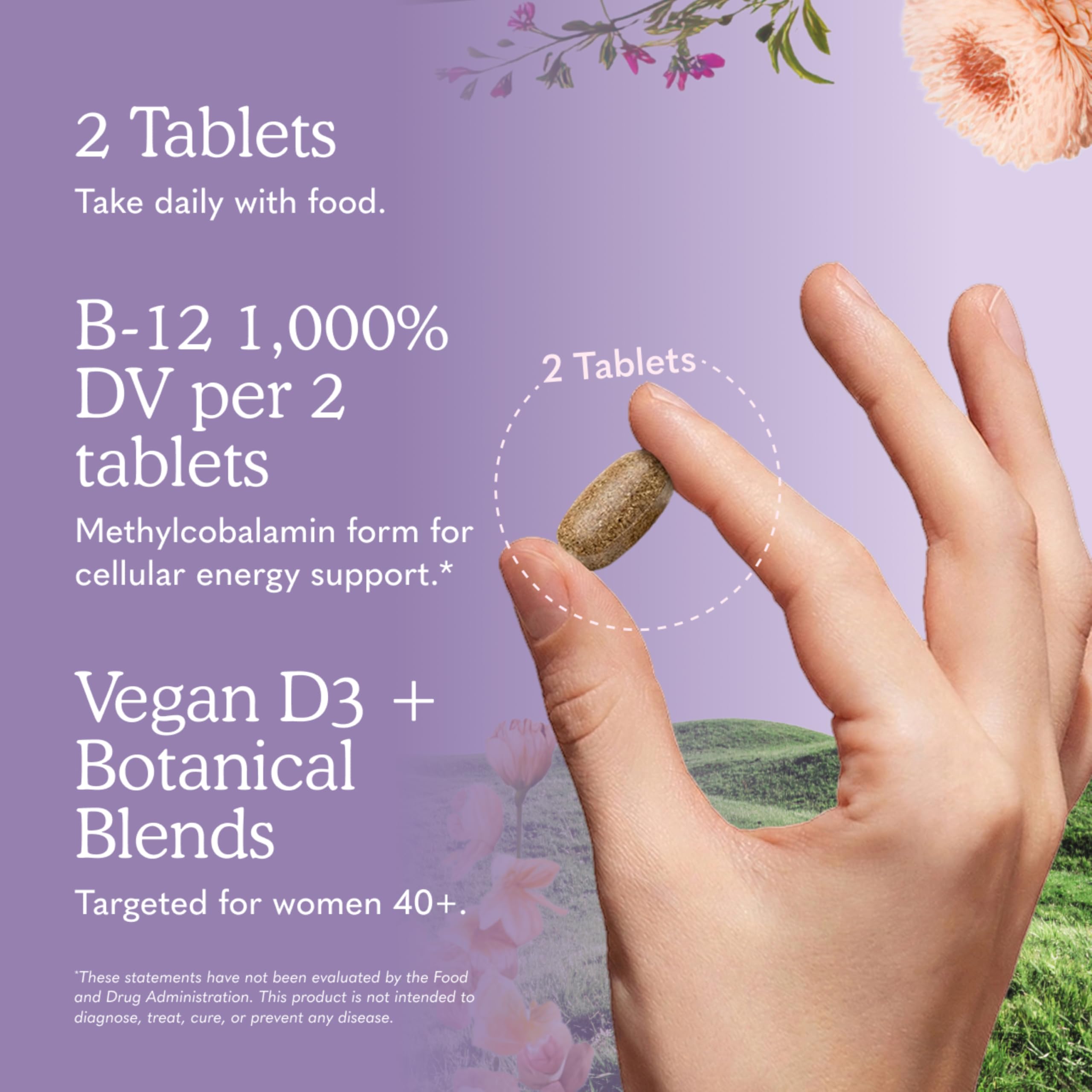 Garden of Life tabletas en mano para apreciar tamaño y dosificación