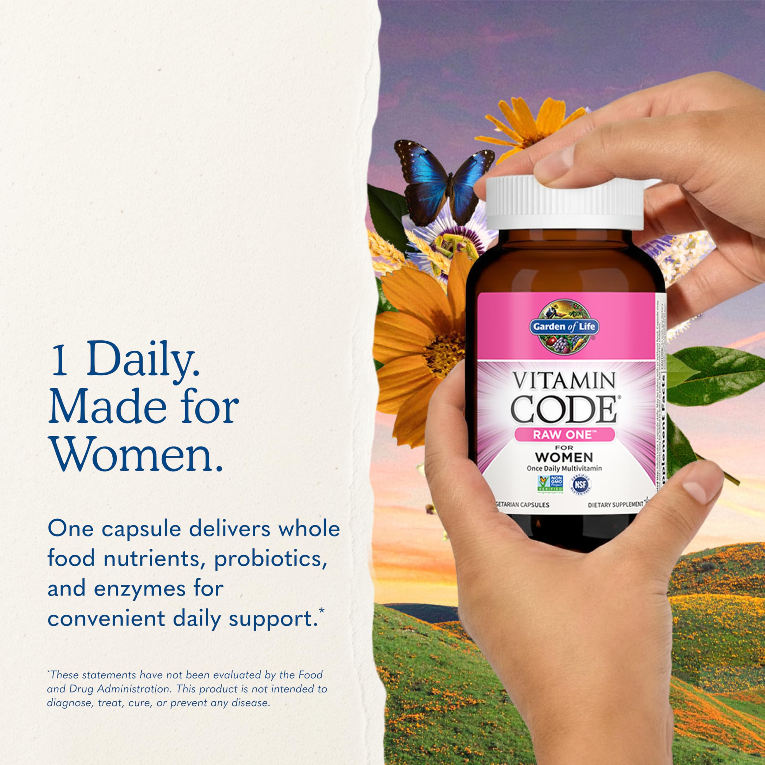 Garden of Life mujer activa tomando suplemento para vitalidad diaria