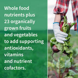 Garden of Life detalle de ingredientes de alimentos integrales y soporte