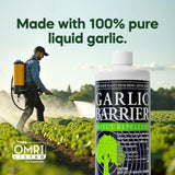 Garlic Barrier tamaño de botella comparado con mano para escala práctica