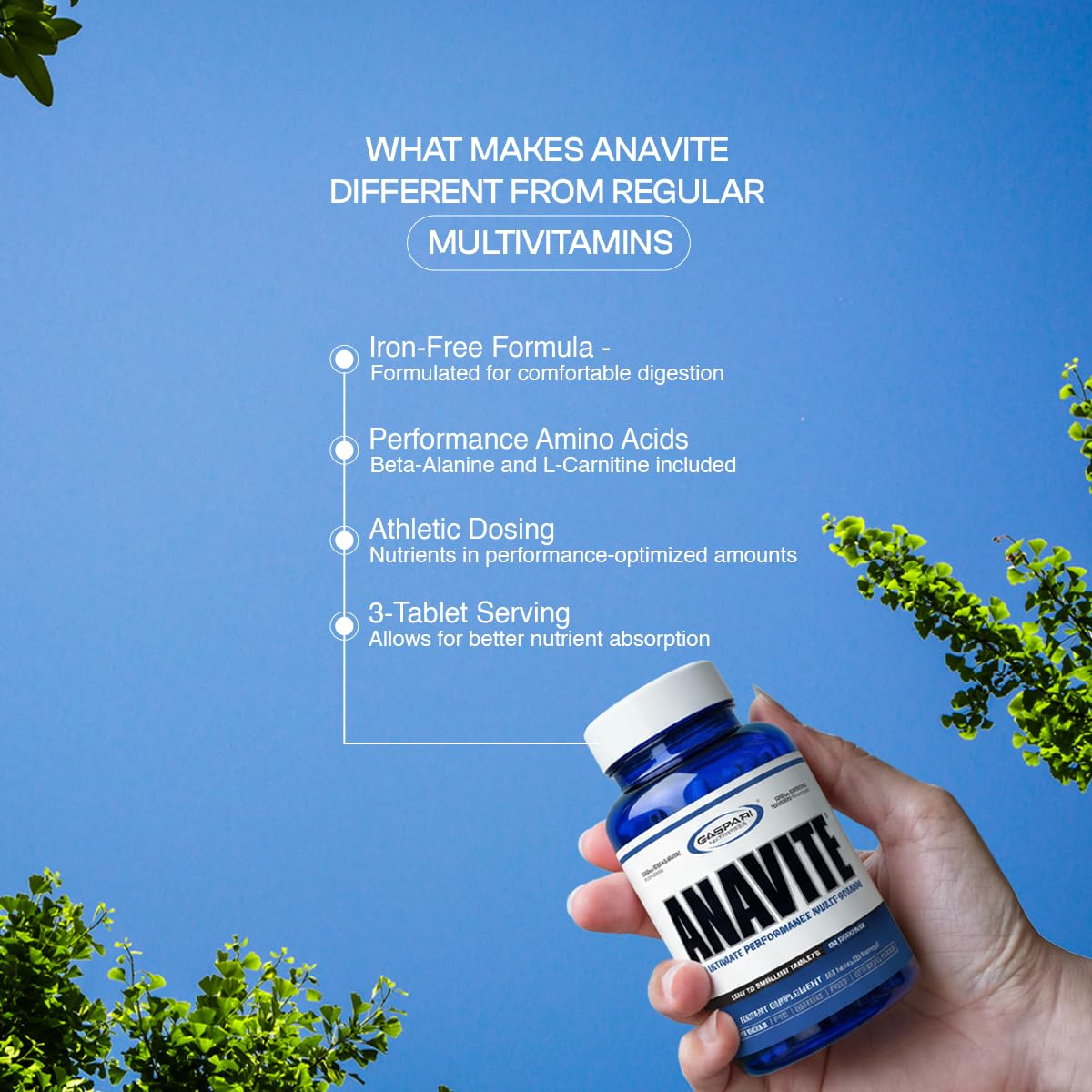 Gaspari Anavite etiqueta nutricional con información de dosis