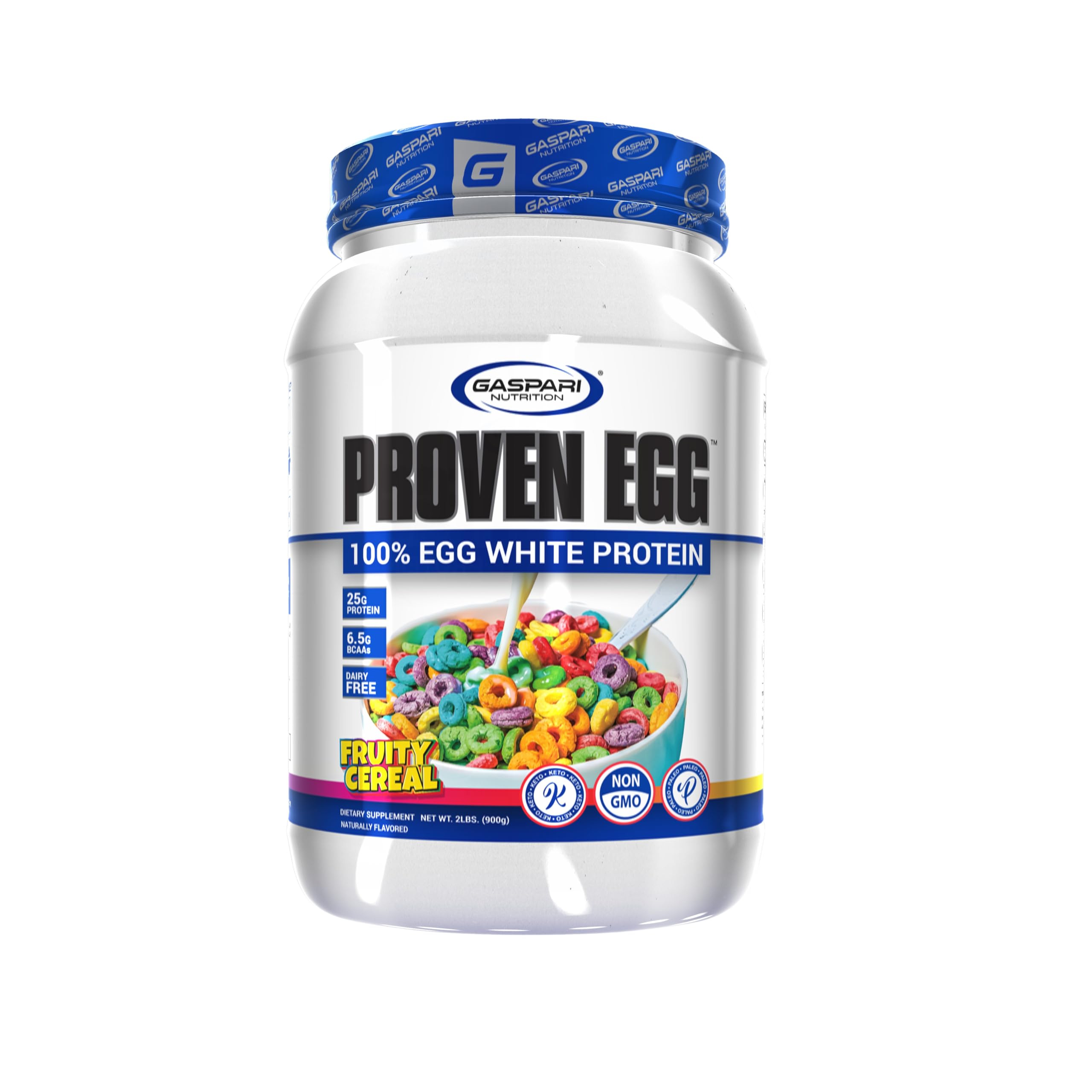 Gaspari envase frontaal de Proven Egg White con diseño claro y beneficio de proteína pura