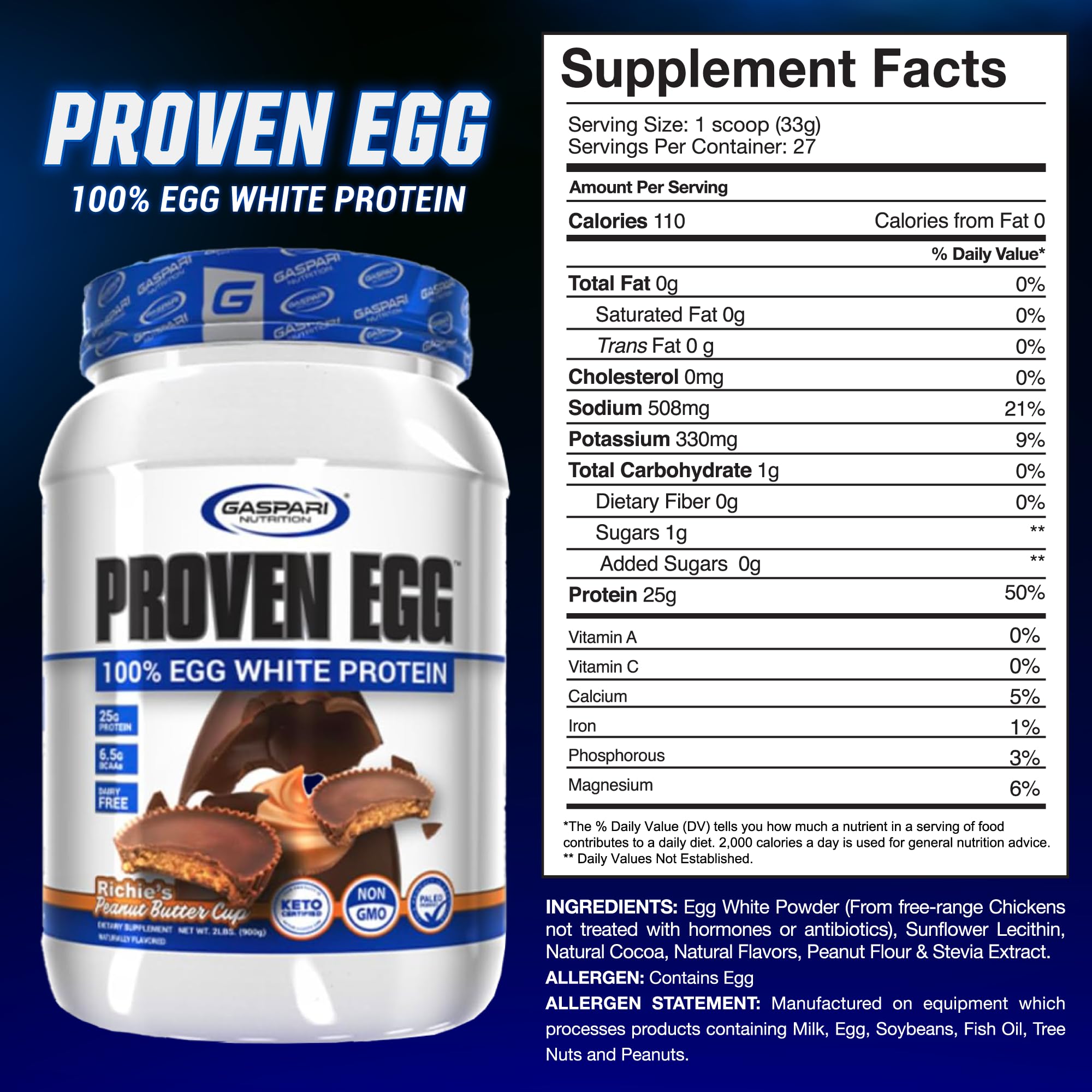 Gaspari Nutrition detalle de etiqueta y tapa resalta ingredientes y pureza