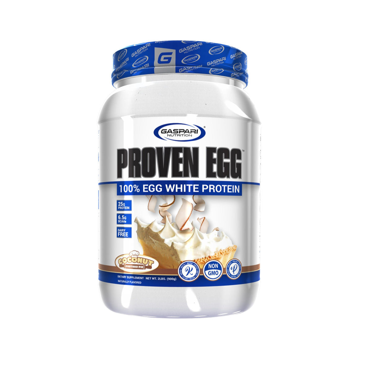 Gaspari Nutrition envase frontal muestra tamaño y sabor Coconut Custard