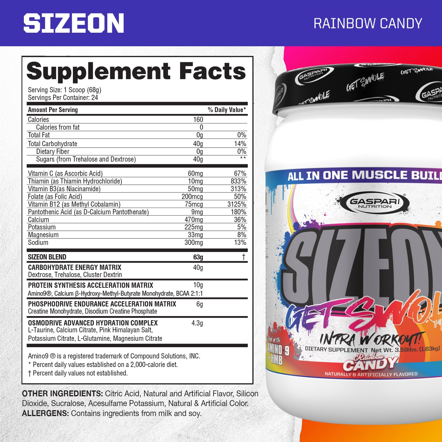 Gaspari SizeOn textura del polvo mostrando disolución y mezcla eficiente para uso intra-workout