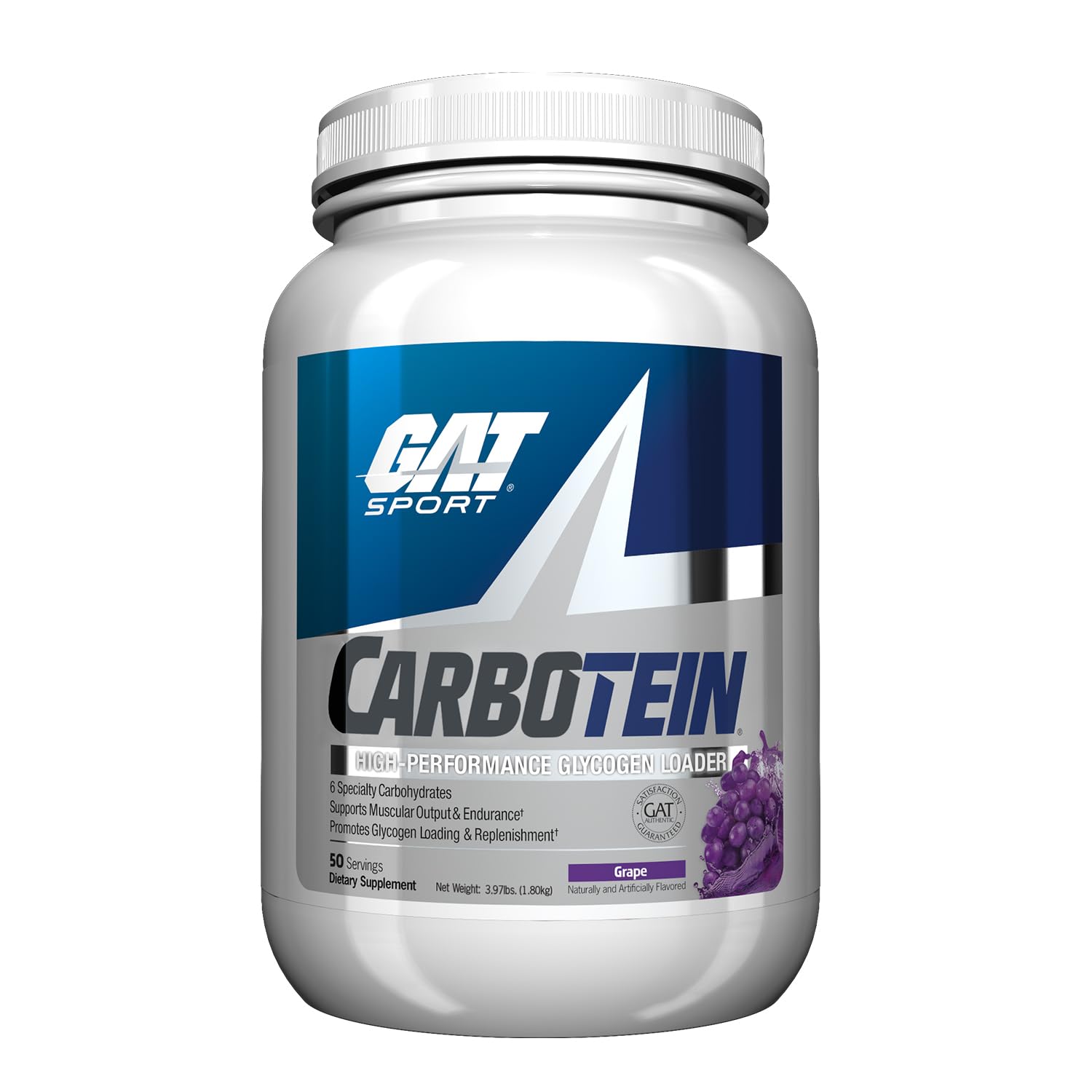 GAT SPORT envase frontal de CARBOTEIN uva mostrando presentación y beneficio energético