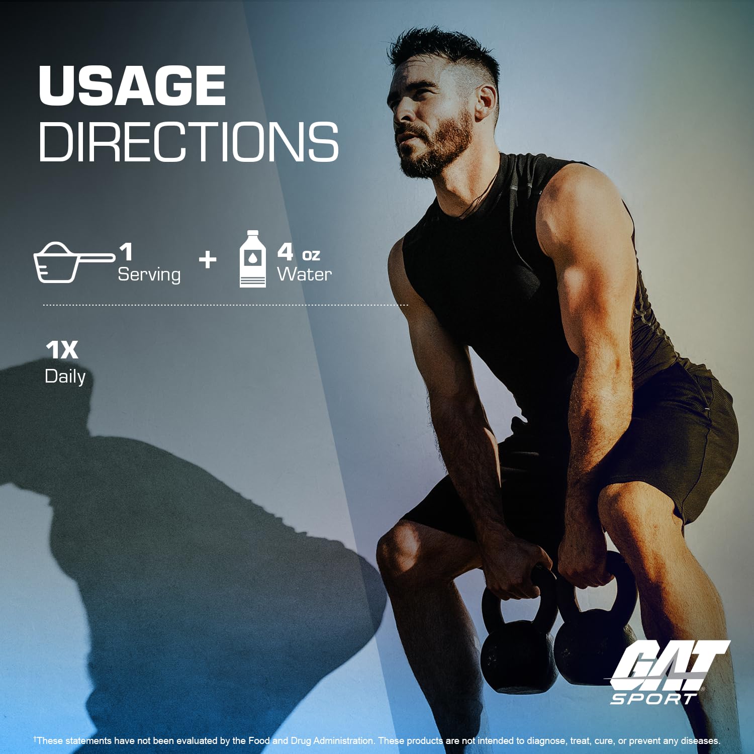 GAT SPORT envase comparado con mano para visualizar el tamaño y la economía