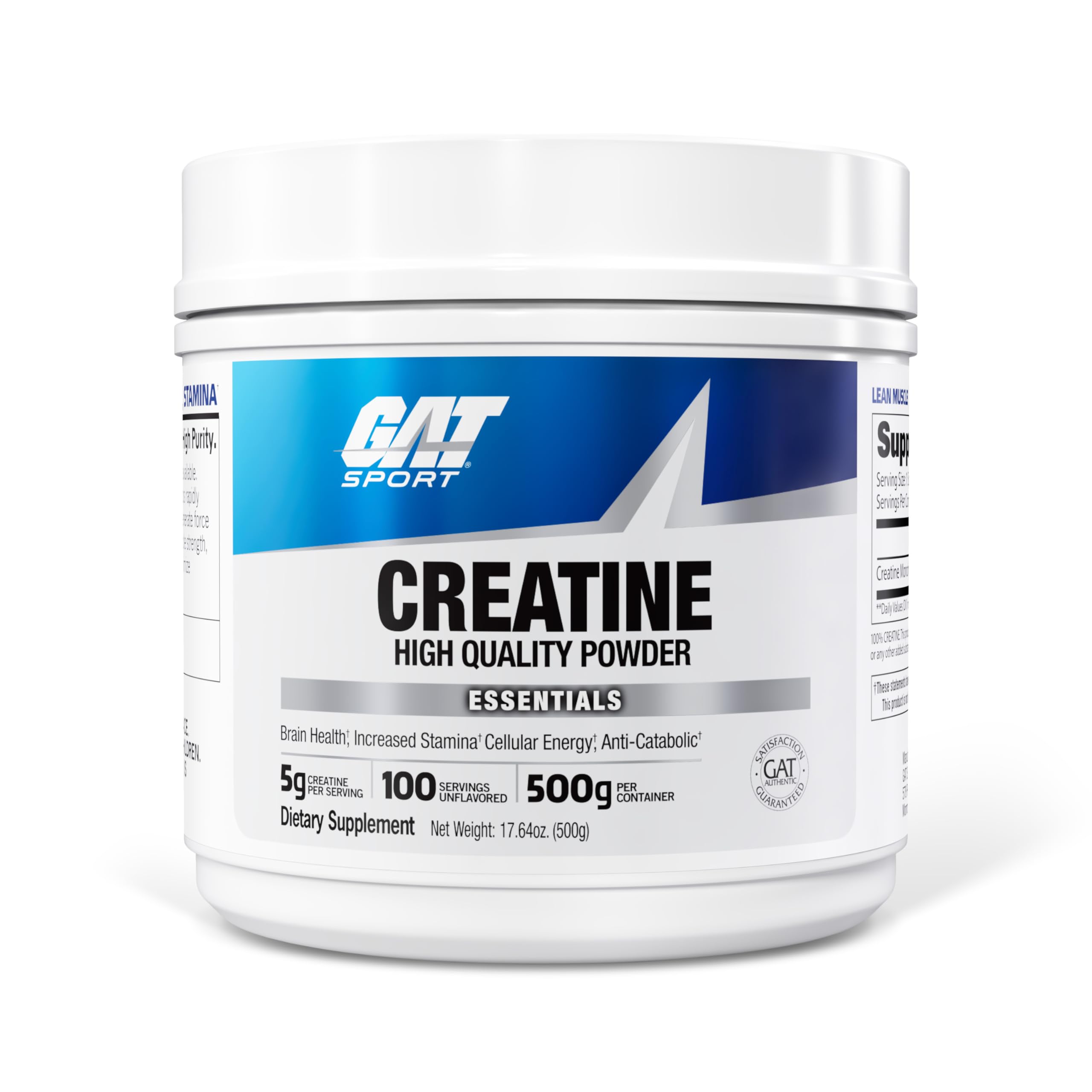 GAT SPORT frasco frontal del producto mostrando tamaño y marca para confianza