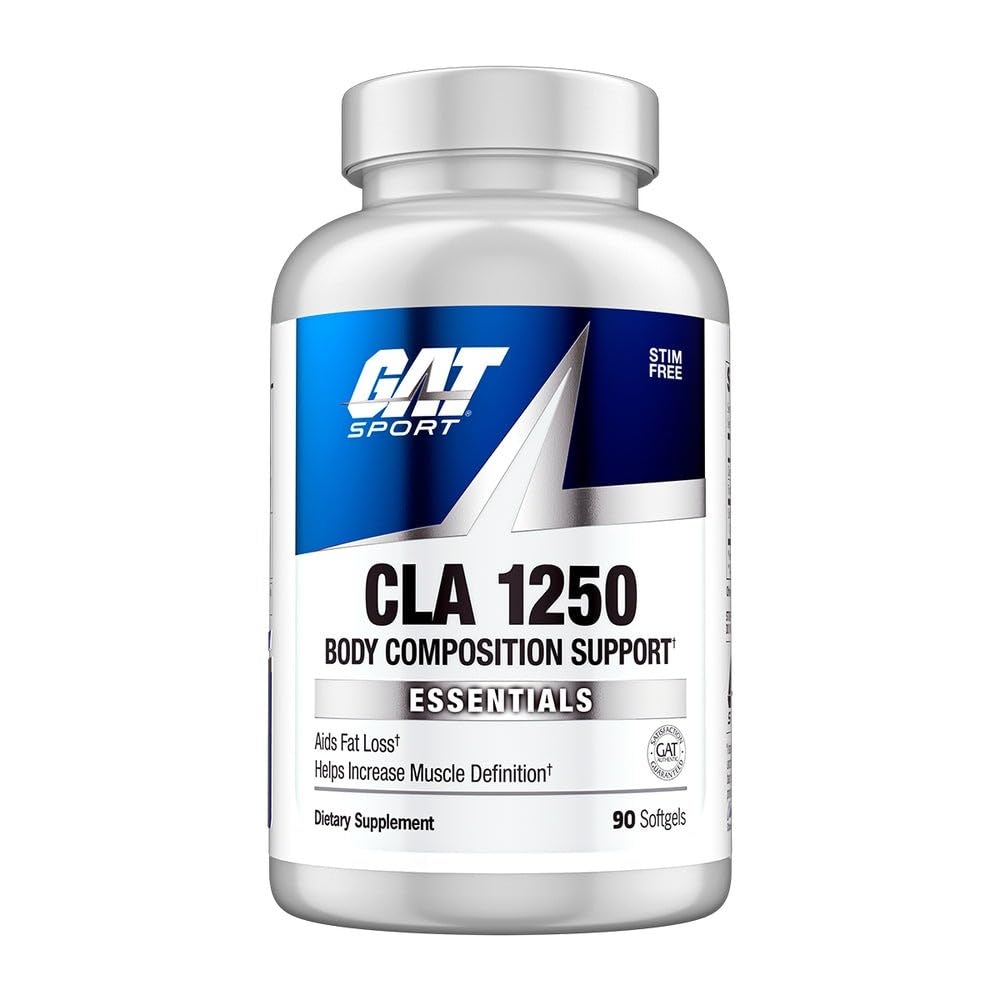 GAT SPORT envase frontal de CLA 1250, 90 softgels, apoyo a composición corporal