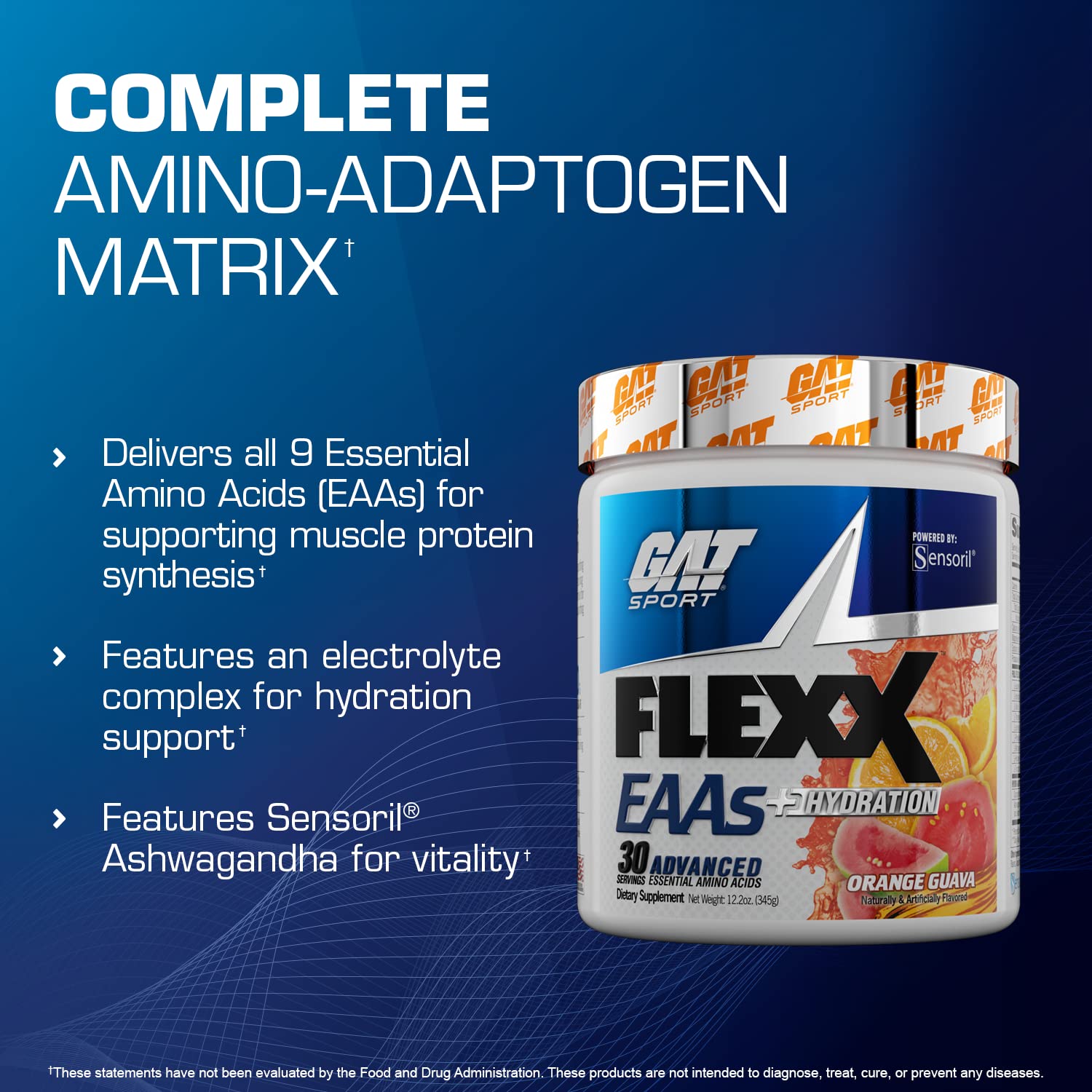 Primer plano del polvo GAT SPORT FLEXX EAAs para apreciar textura y mezcla