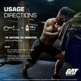 GAT SPORT primer plano de la etiqueta con ingredientes para lectura clara