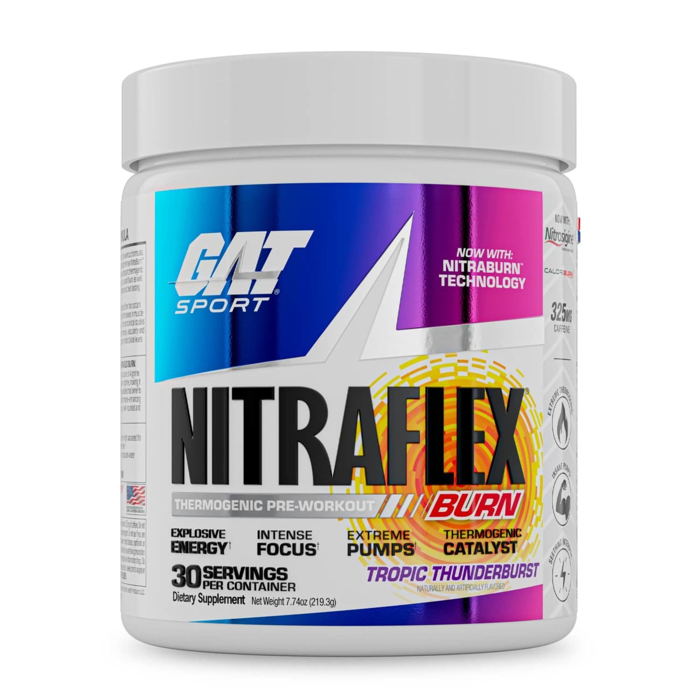 GAT SPORT frasco frontal del producto mostrando label y sabor tropic thunderburst