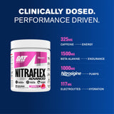 GAT SPORT NITRAFLEX usado en gimnasio durante levantamiento, energía sostenida