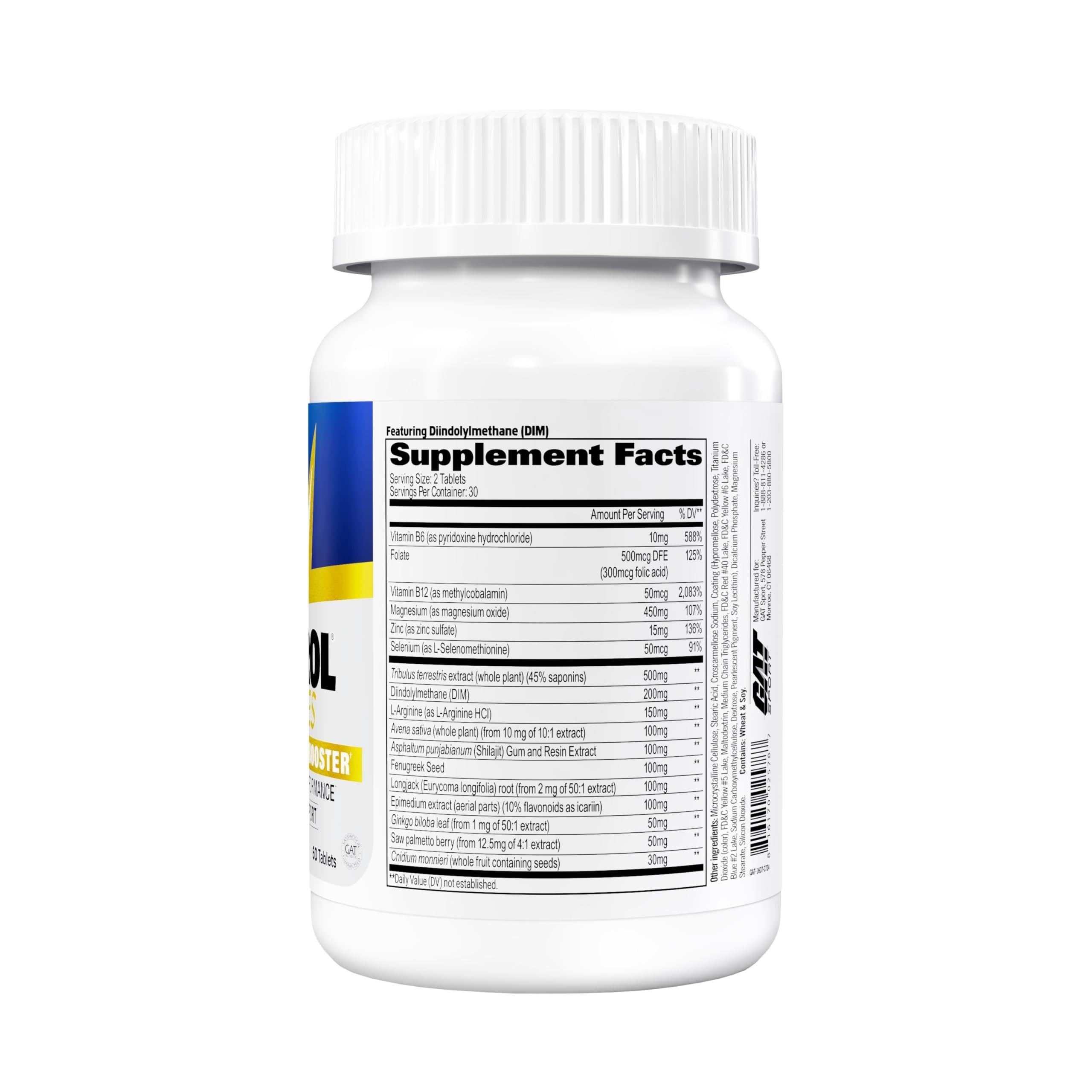 GAT SPORT primer plano de tabletas Testrol Gold ES resaltando textura y formulación potente