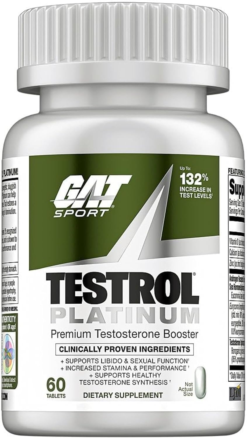 GAT SPORT frasco TESTROL Platinum vista frontal con información clara