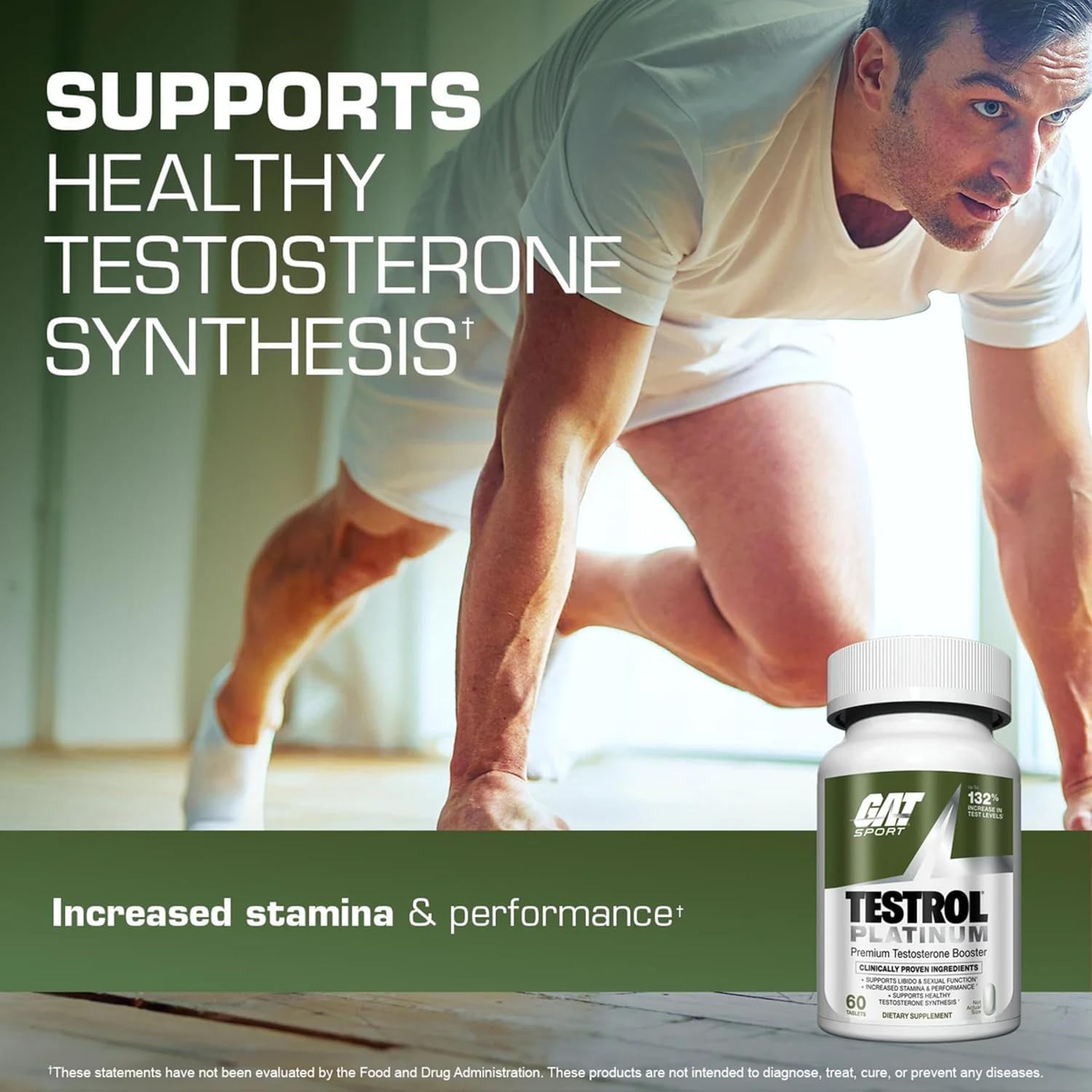 GAT SPORT etiqueta de TESTROL Platinum detalle de ingredientes y dosificación