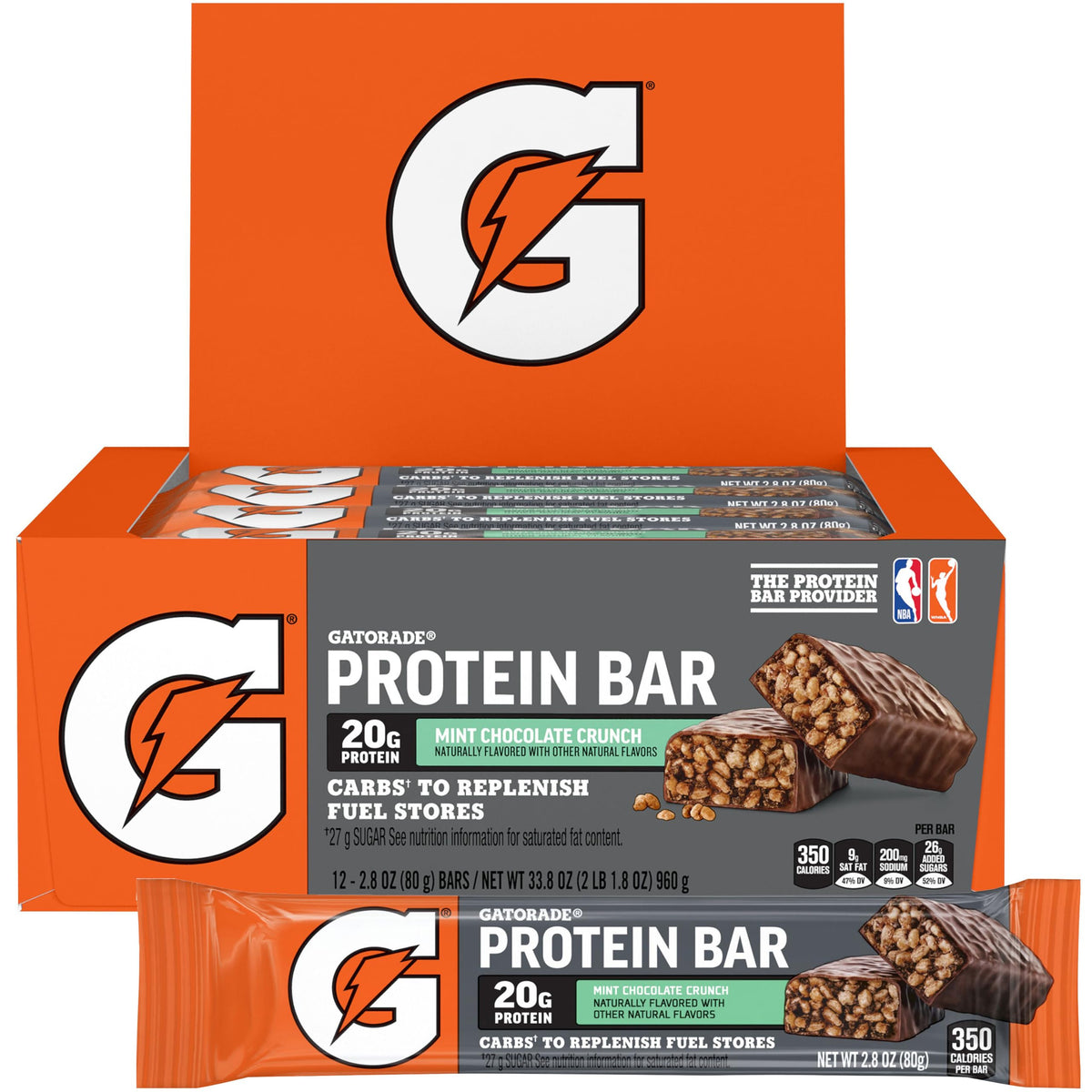 Gatorade barra frente del empaque mostrando 12 unidades y beneficios