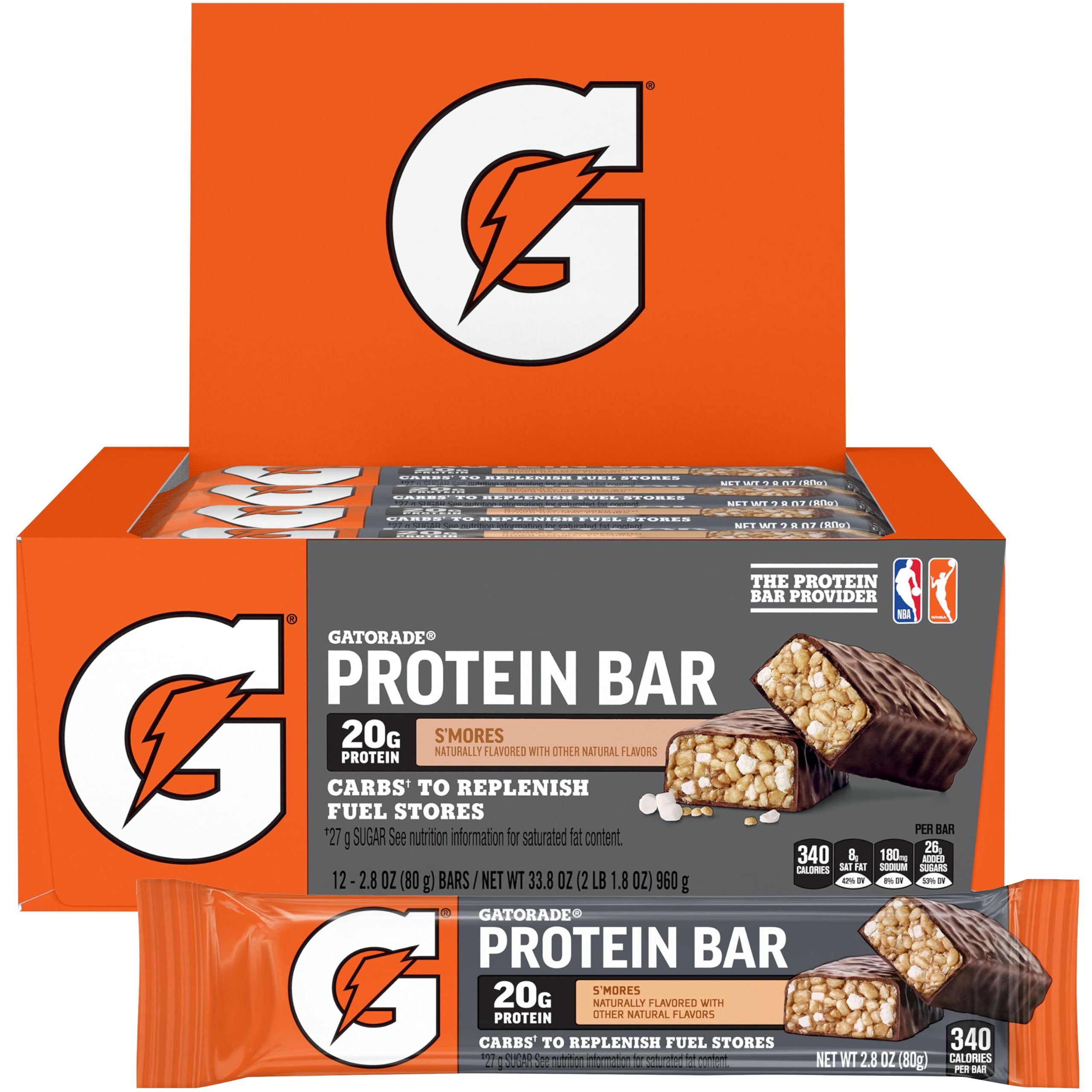 Gatorade barra Recover S'mores vista frontal mostrando el empaque y conveniencia