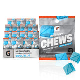 Gatorade Energy Chews vista frontal del paquete mostrando 16 sobres y practicidad