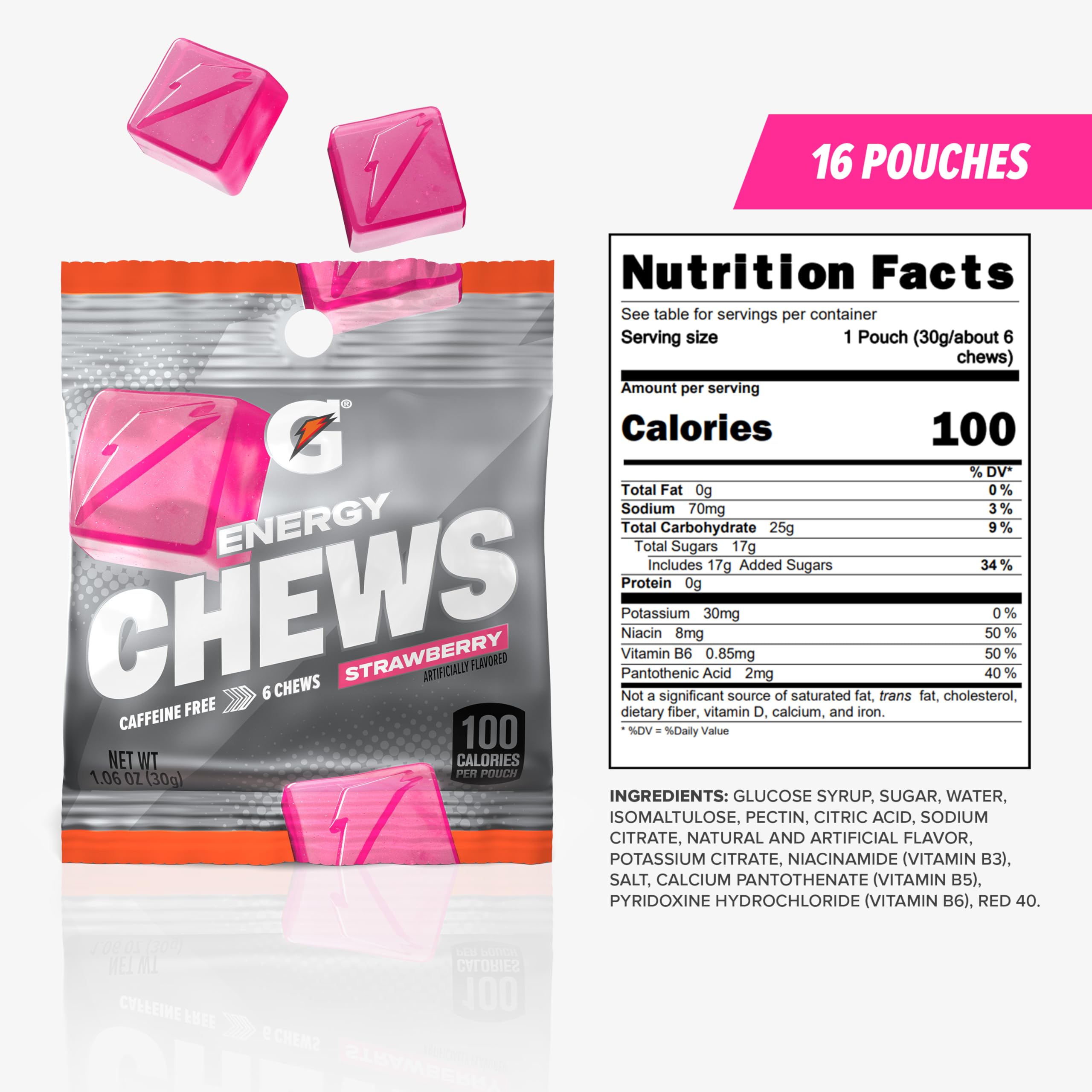 Gatorade Energy Chews fresa primer plano de textura de las gomitas para apetito visual