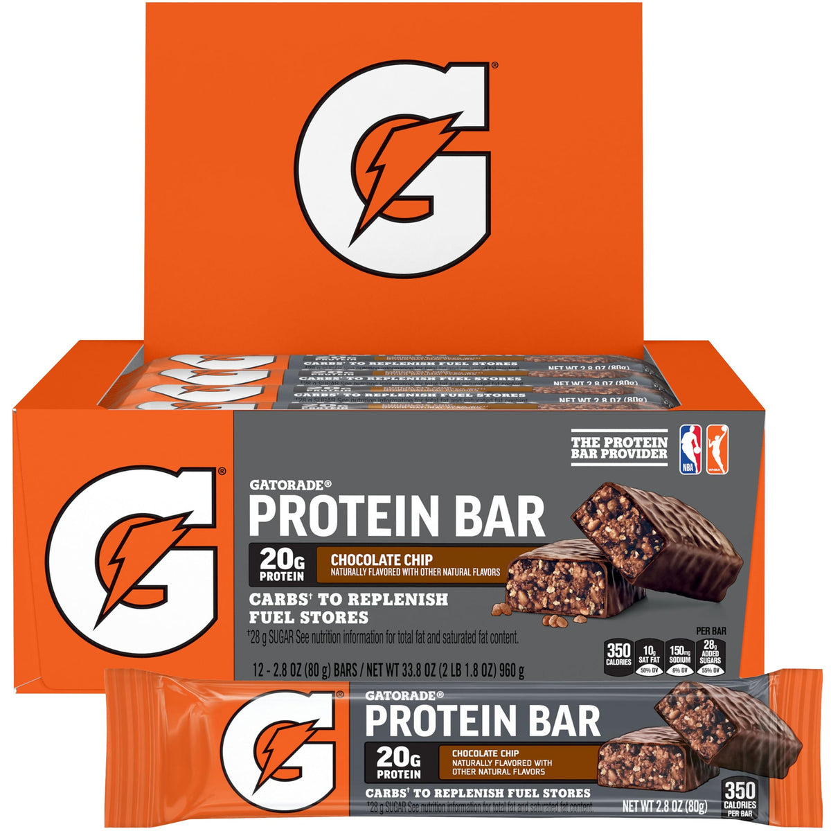 Gatorade empaquetado frontal Recover barra chocolate chip, conveniencia inmediata
